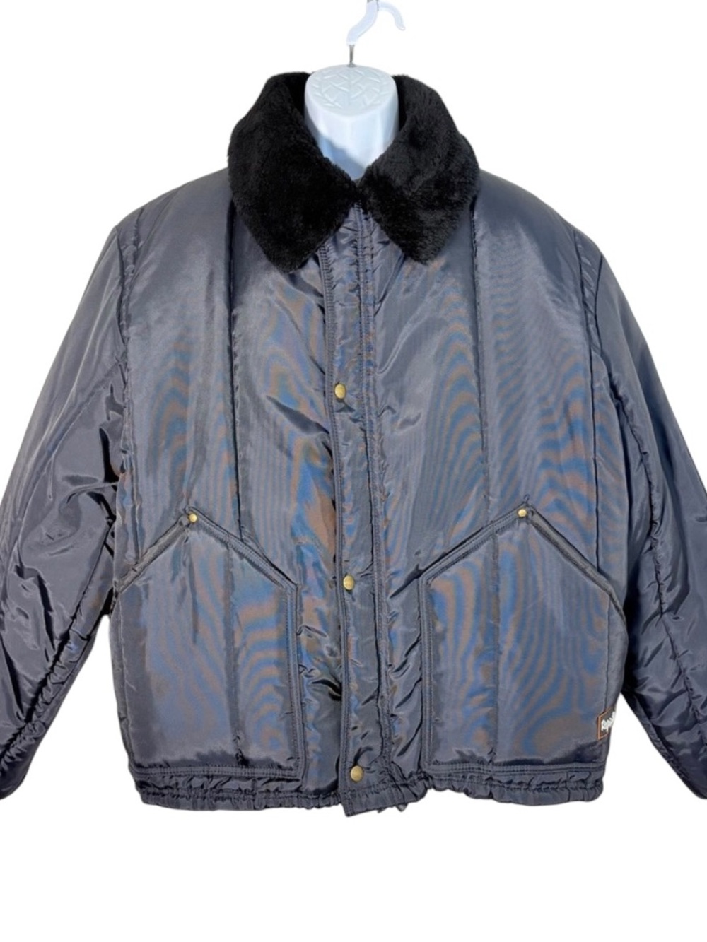 RefrigiWear Black Bomber Jacket Insulated WorkWear Faux Fur Collar Sz2XL Winter